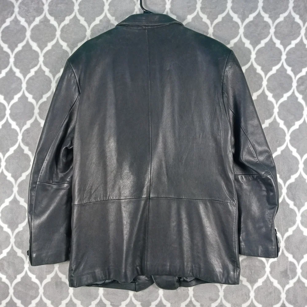 Wilsons Leather Blazer Jacket Men Large Black Notch Lapel Two Button Sport Coat